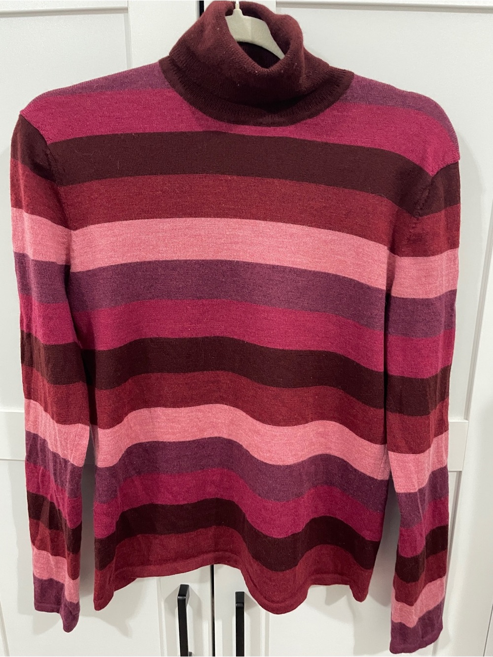 Rena Rowan Striped Turtleneck Sweater Women’s L 100% Marino Wool